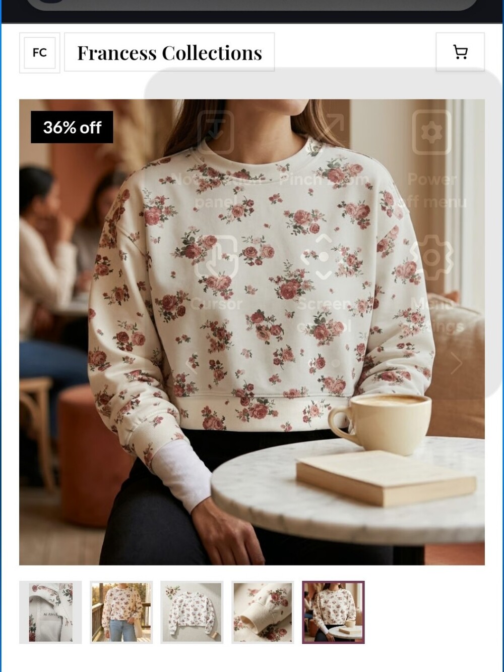 Francess Collections Cream Floral Crewneck Sweatshirt